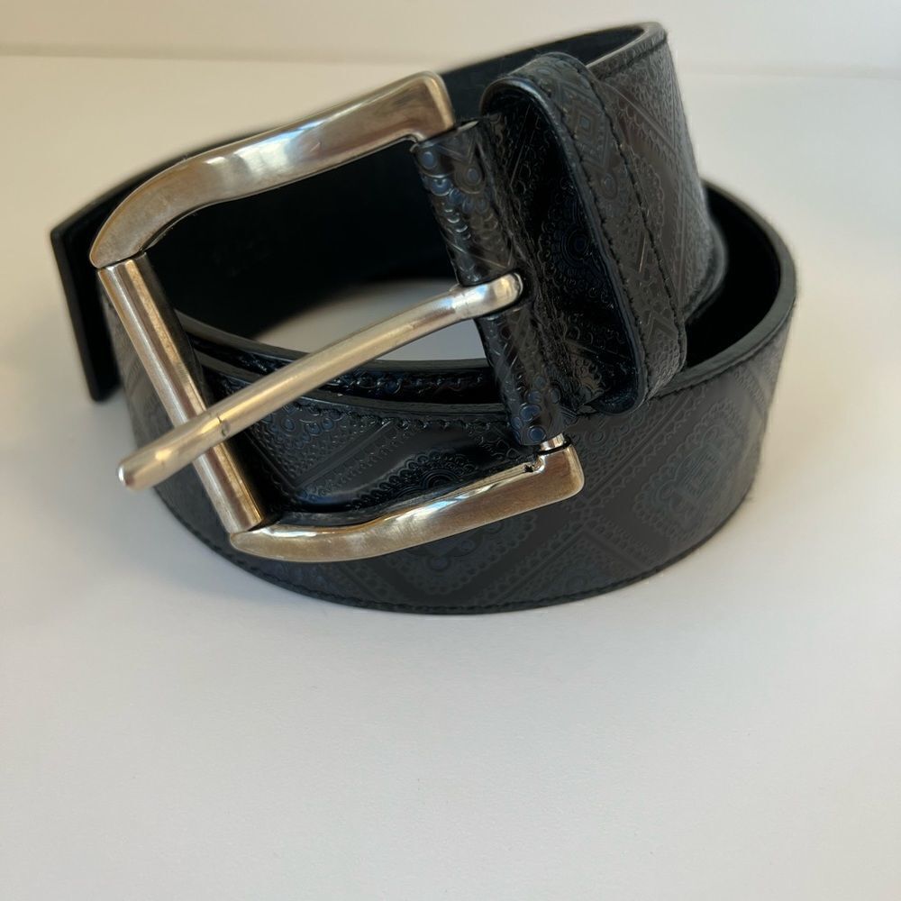 Prada Black Leather Belt with Silver Buckle